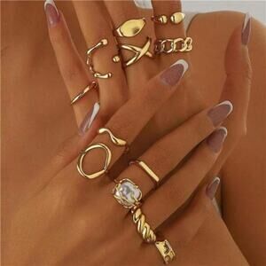 Chunky 18K Gold Rings set 6 pcs for Women Non-Tarnish Stackable Statement Set